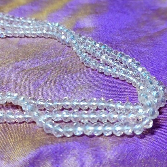 Pink strands necklace handmade beaded gleam shine glittery formal silver gems - Picture 6 of 8